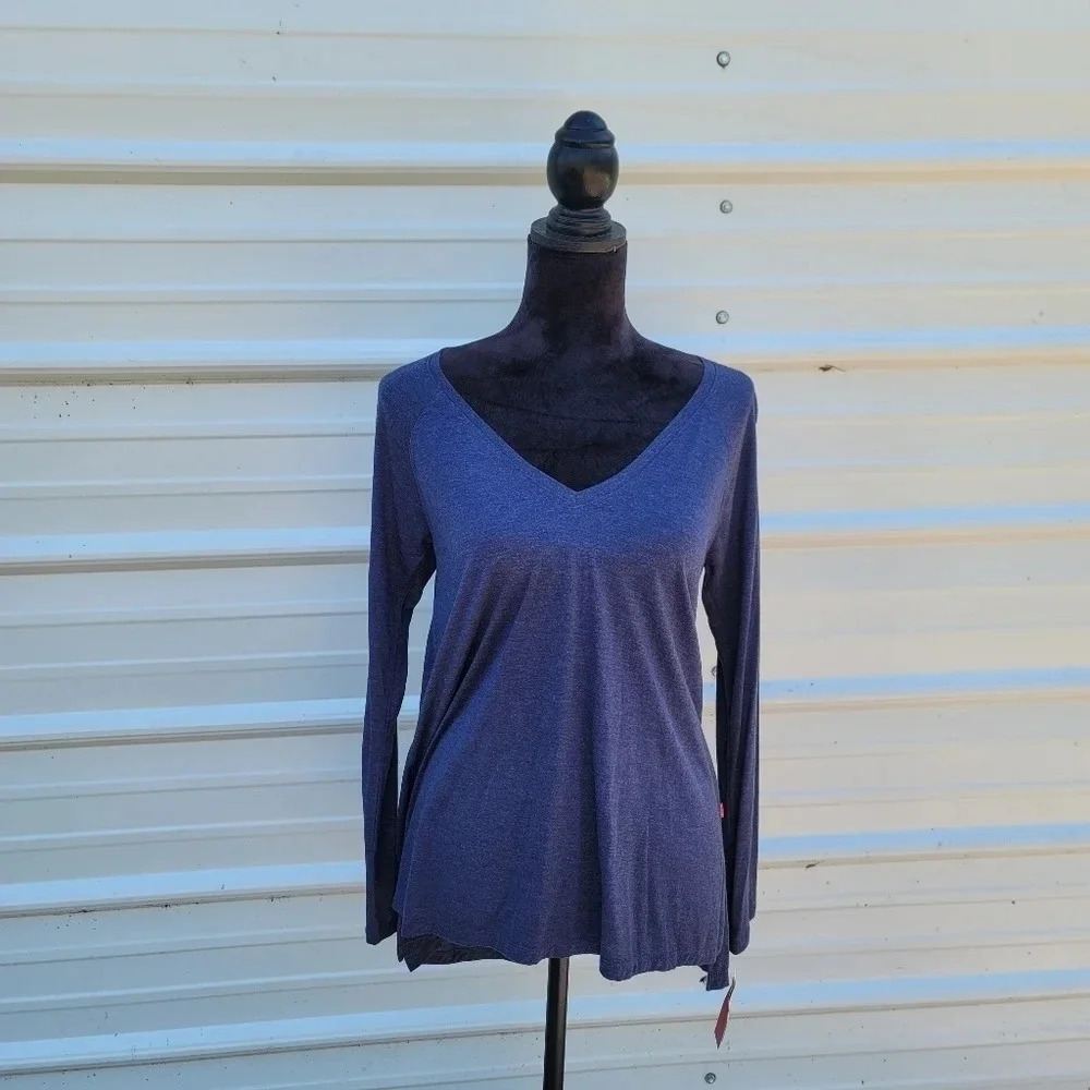 NWT $48 JOSIE TUNIC TOP Modal V-NECK LONG SLEEVE Stretch KNIT Heather Blue S